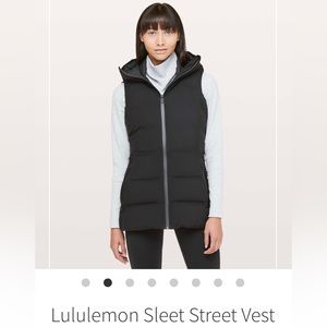 Lululemon Sleet Street Black Puffy Vest Size 4 Waterproof Goose Down- Hooded